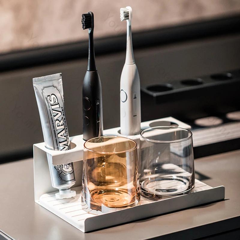 Suport Exquisit pentru Periuțe de Dinți de Lux Ușor, Decor pentru Baia Hotelului High-End, Rafturi Metalice de Depozitare pentru Baia de Acasă