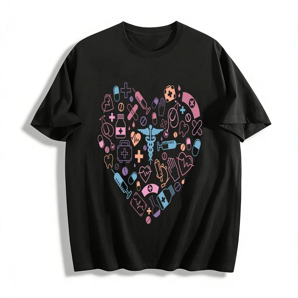 

Love Medical Elements Printed Casual T-shirt For Medical Staff Pure cotton T-shirt XXS