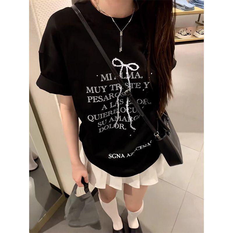 

Женская хлопковая футболка с коротким рукавом в корейском стиле с принтом букв, повседневная, приталенная M