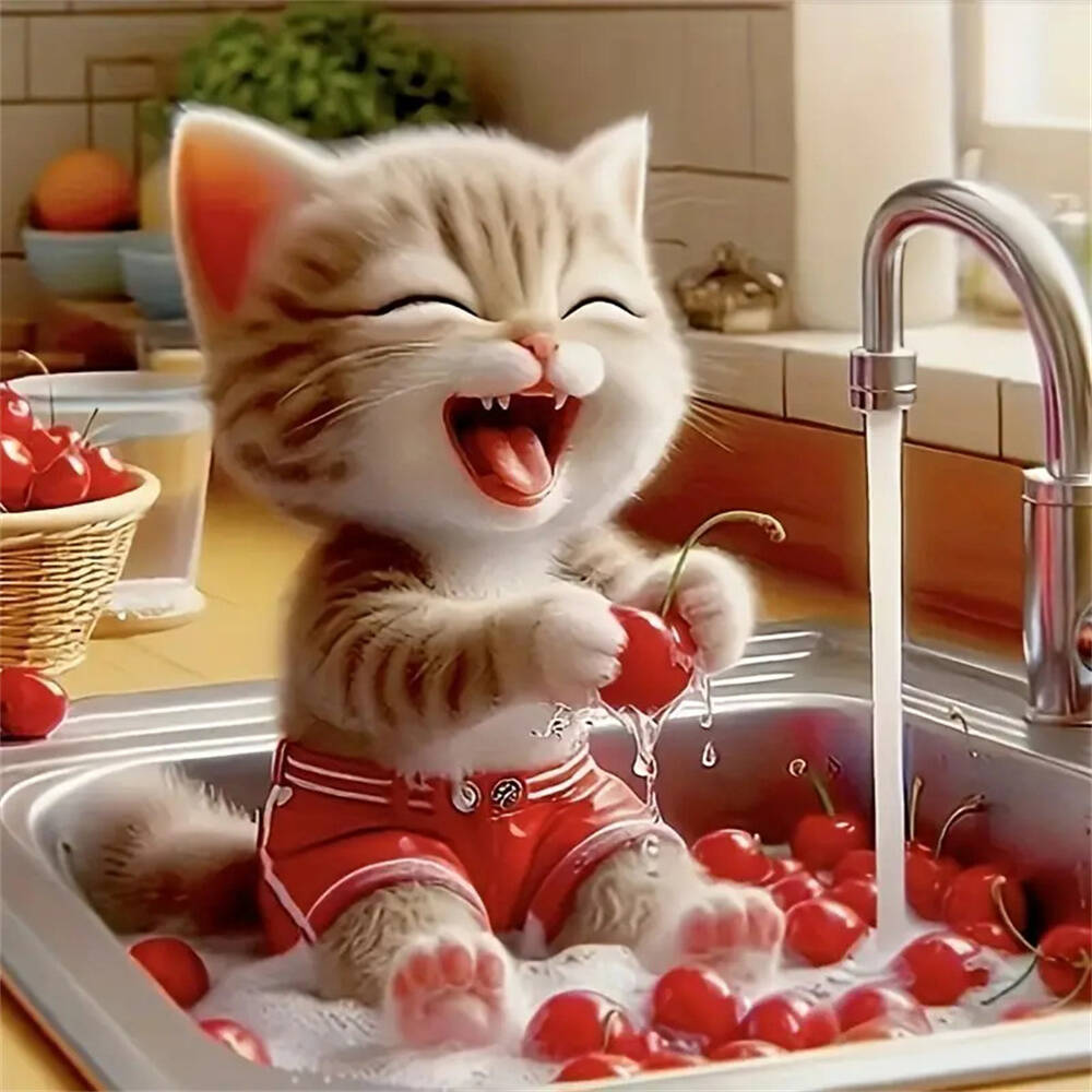 Diamond Painting New Round Rhinestones Cat Animal Housework Full Round Diamond Mosaic Wall Decor Living Room