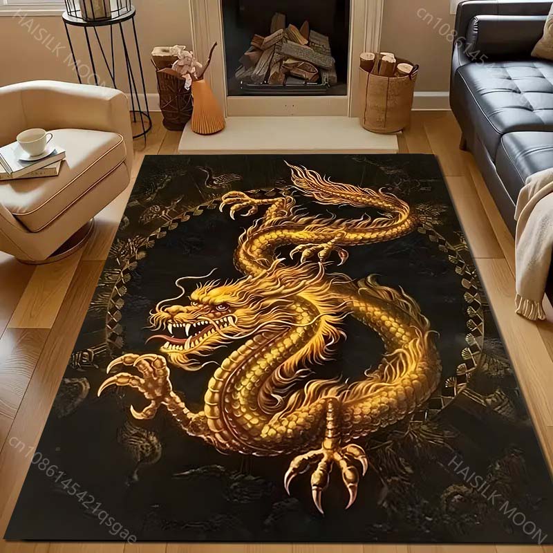 Golden Oriental Dragon Printed Carpet for Bedroom Living Room Bedside Sofa Floor Mat Modern Home Decor Area Rug Fast Shipping