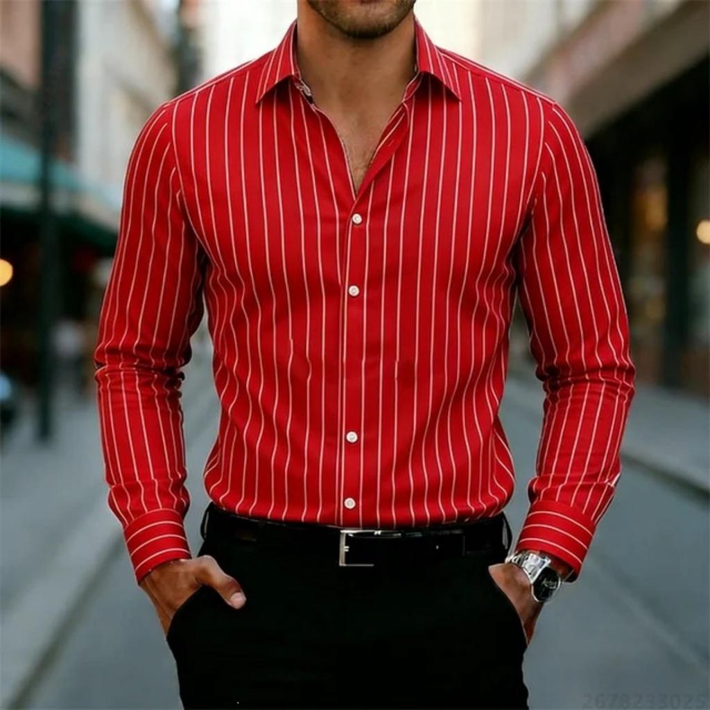 Essential Men's Striped Long-sleeve Shirt, Stylish Formal Casual Wear, Comfortable.