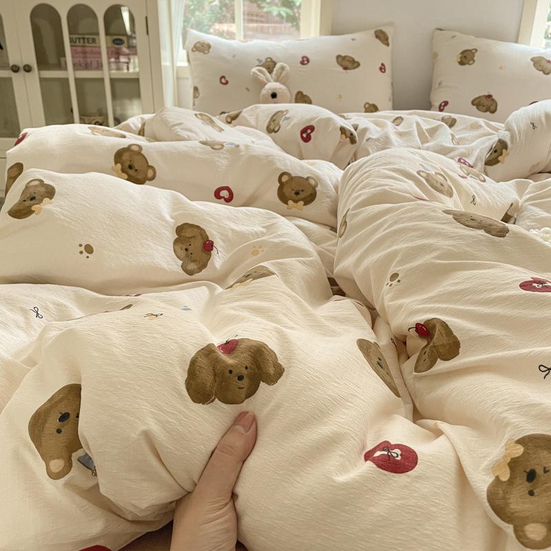 A-Typ Doppelgarn Vierteiliges Heimtextil Bettwäscheset Cartoon Bettlaken Bettbezug Studentenwohnheim Dreiteiliges Bettwäscheset