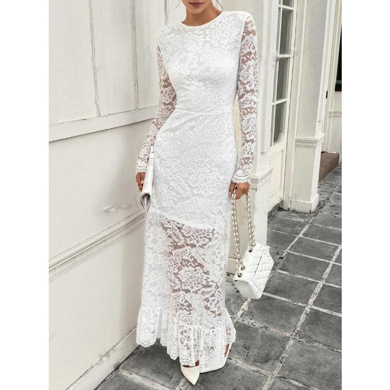 New Fashion Sexy Lace Long-sleeved Women's Dress with Elegant Temperament