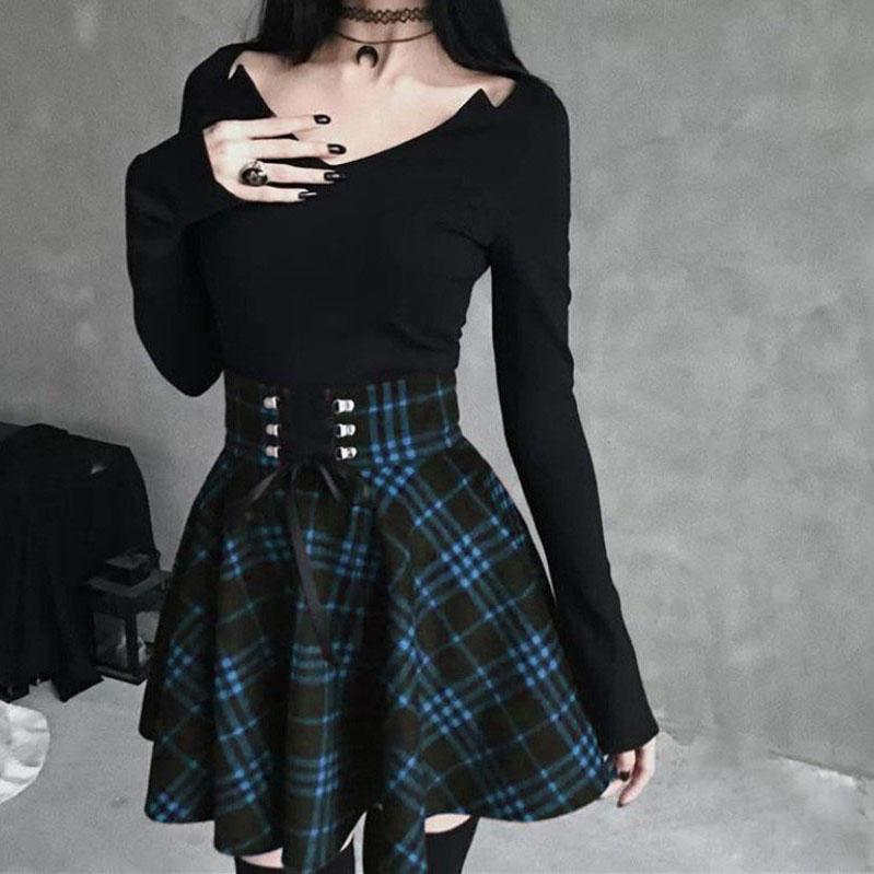 Black Checkered Women's Gothic Skirt Women Pleated Plaid Skirts Spring Autumn Girl Hip Hop Female Punk Goth Mini Skirt Clubwear