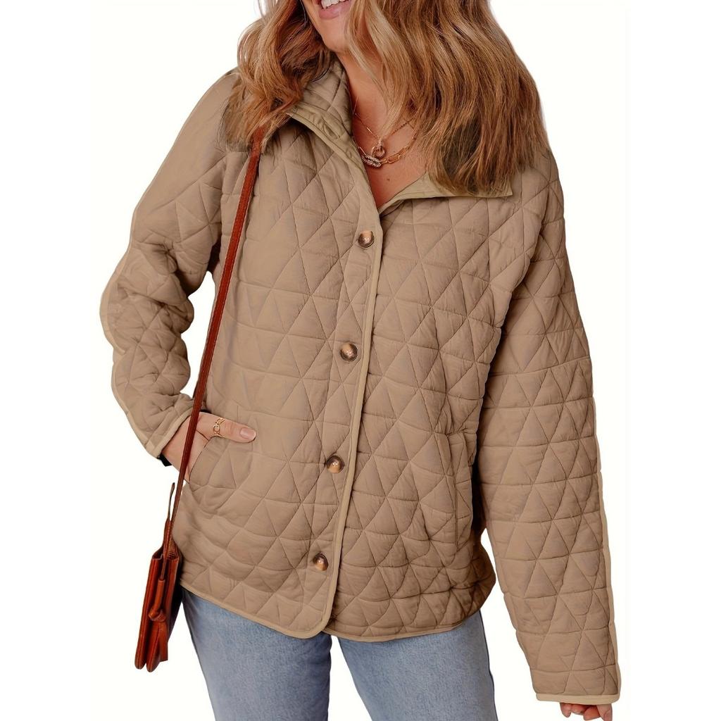 Fall Winter New Women's Loose Solid Color Quilted Crew Neck Cotton Padded Jacket European American Style Casual Outerwear Wholesale