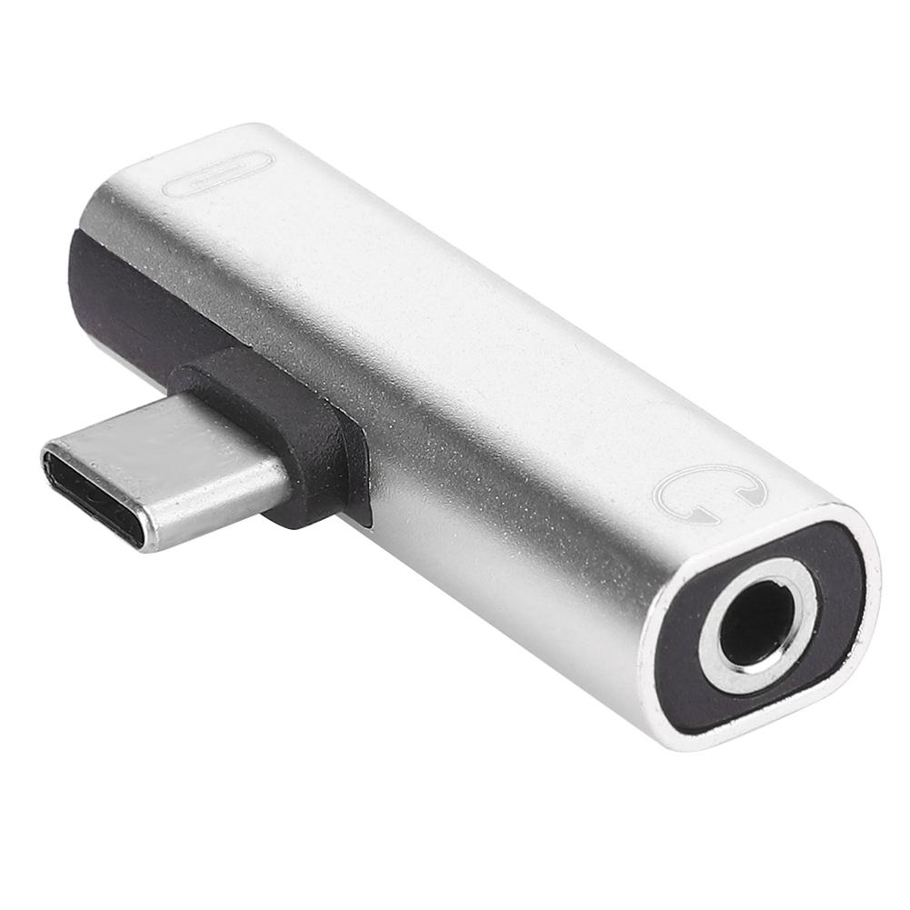2Pcs 2 in 1 TypeC to 3.5mm Assist Cable Wire Headset Distributor Adapter(silver )