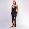 Skirt Women's Summer Deep V Halter Split Suspender Skirt Temperament Sequin French Dress Summer Women