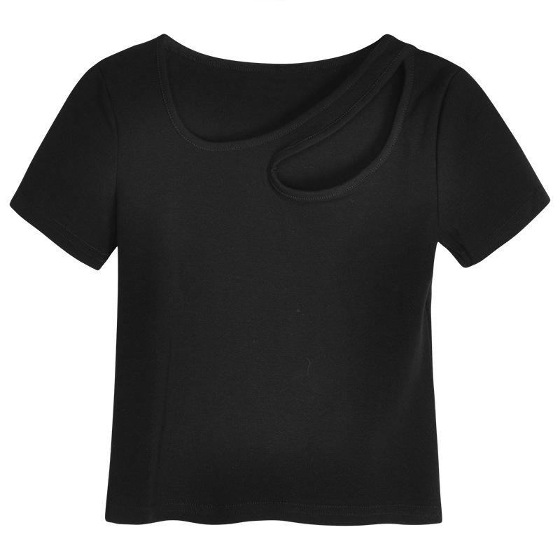 Summer New Pure Desire Style Design Sense Hollow Slim-fitting Short Bottoming Shirt Short-sleeved T-shirt Women's Top