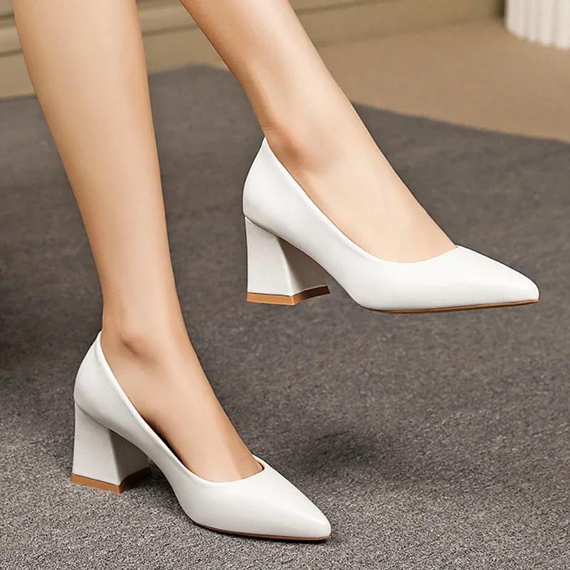 Fashion Zoki 2025 Thick Heels Basic Pumps for Women Solid Color Pointed Toe High Heel Office Shoes Woman Shallow Plus Size Pumps 35-42