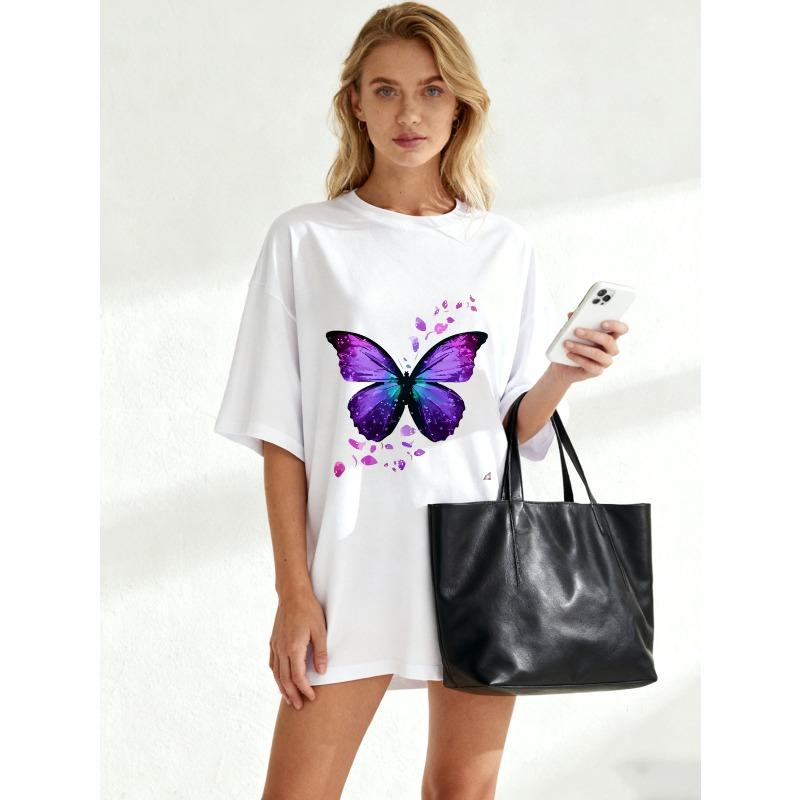 Black Oversized T Shirt With Purple Butterfly Print For Casual Wear