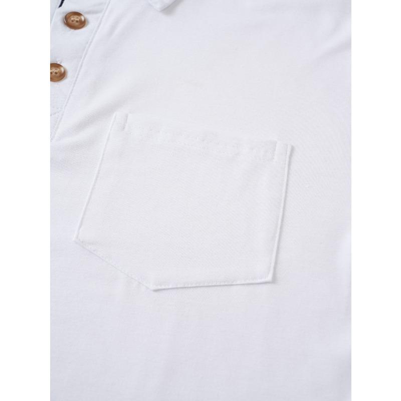 Men's Color Block Button Down Collar Short Sleeve Polo Shirt.