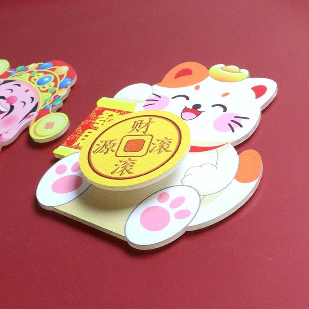 Rotatable New Year Magnetic Sticker God of Wealth Reusable 3D Refrigerator Magnets Festive Cartoon