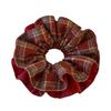 Korean Red Plaid Satin Double-Layer Hair Tie for Women - High-End Autumn/Winter Accessory