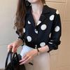 Polka Dot Women's Shirt Elegant Lapel Button-up Blouse Long Sleeve Summer Tops Vintage Casual Female Clothing