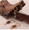 Maillard Geometric Tiger Eye Oval Pendant & Earrings Set In 18K Gold-Plated Titanium Steel