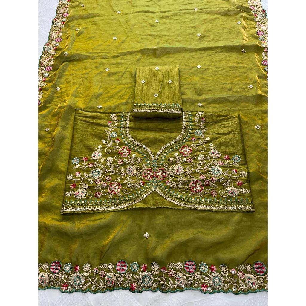 Luxury Wedding Glam Satin Silk Saree