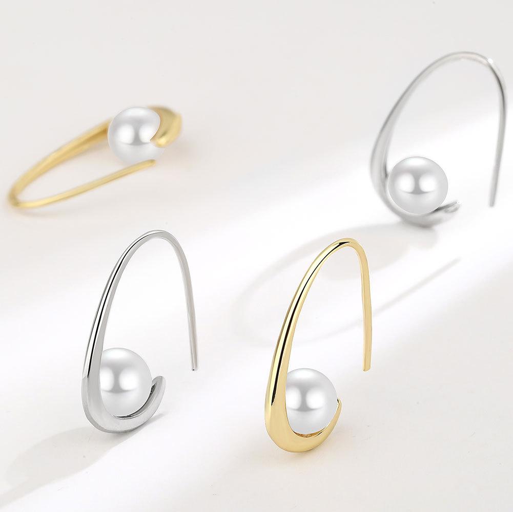 925 Silber Minimalistische Hakenform Hängeohrringe mit Perlen für Damen Modischer Geometrischer Frischer Ohrschmuck