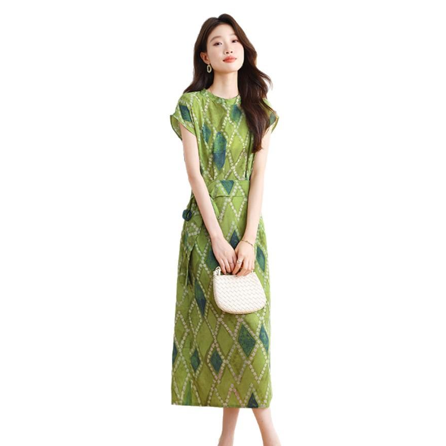 new green diamond dress women's fashion unique beautiful waist lace-up skirt