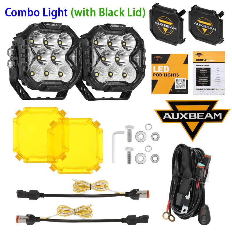 

AUXBEAM 4-дюймовий світлодіодний куб 112 В для їзди з джгутом для вантажівки, пікапа, позашляховика (Точковий/Заливний/Комбінований промінь)
