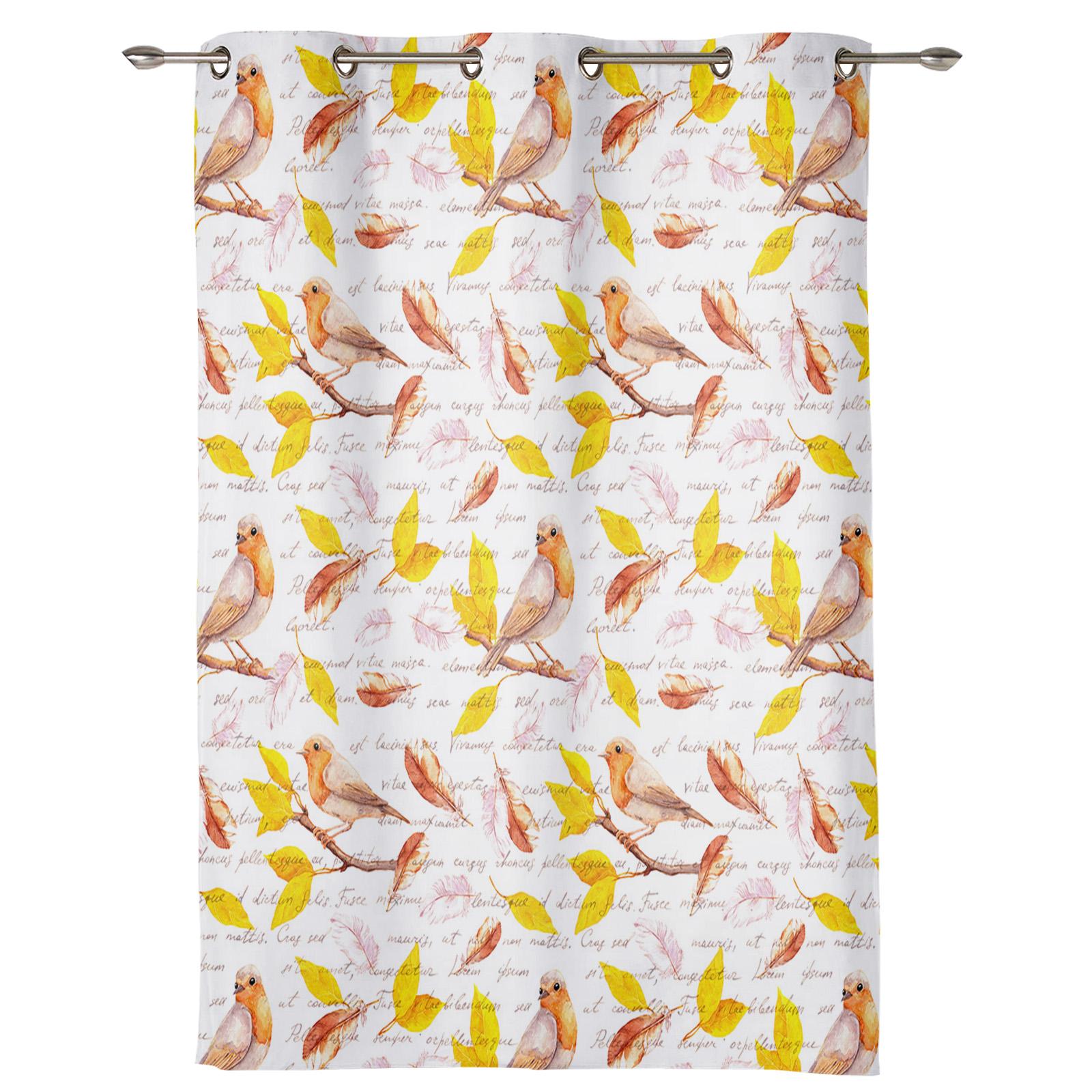 Шторы с осенними листьями и птицами для спальни — фото 2