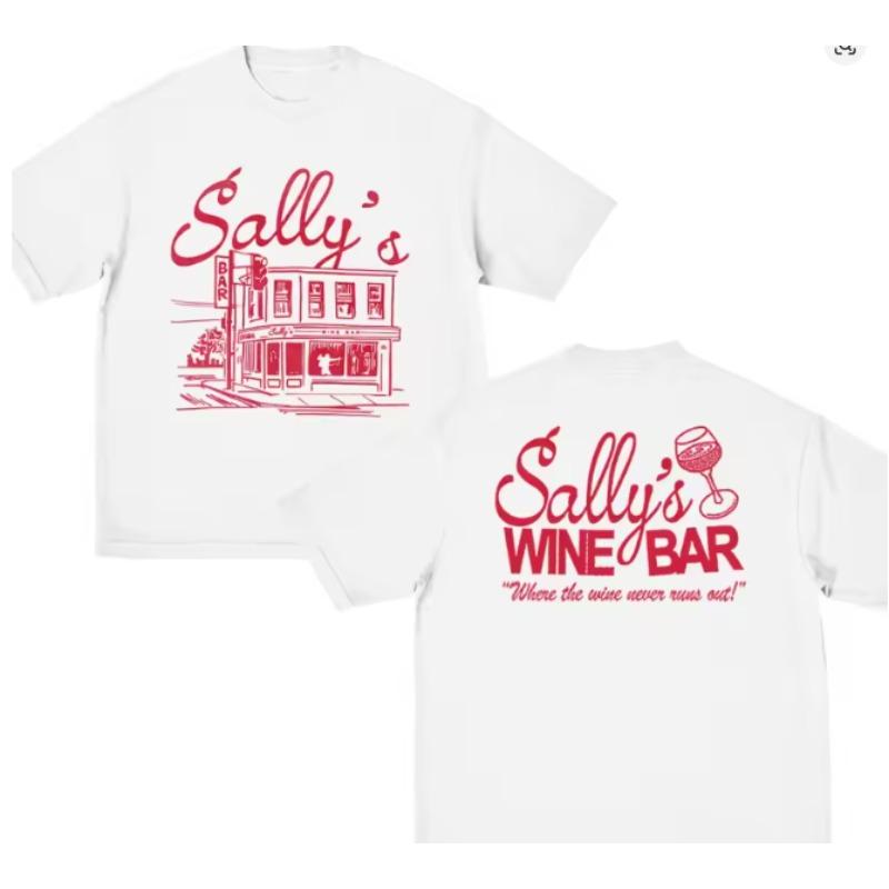 

Летняя Винтажная Y2K Ретро Футболка Sallys Wine Bar для Унисекс Женской Моды Хип-Хоп Короткий Рукав Хлопок Повседневный Топ Уличная Одежда Свободный S