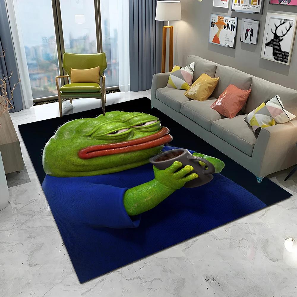 3D Pepe The Frog Face Cartoon Carpet Rug for Home Living Room Bedroom Sofa Doormat Decor,kids Play Area Rug Non-slip Floor Mat