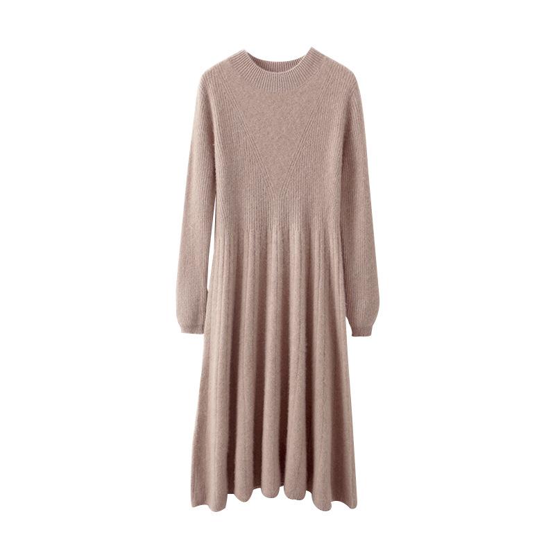 Women's Wool Round Neck Long Sweater Dress - Autumn/Winter Slim Knit Versatile Outerwear