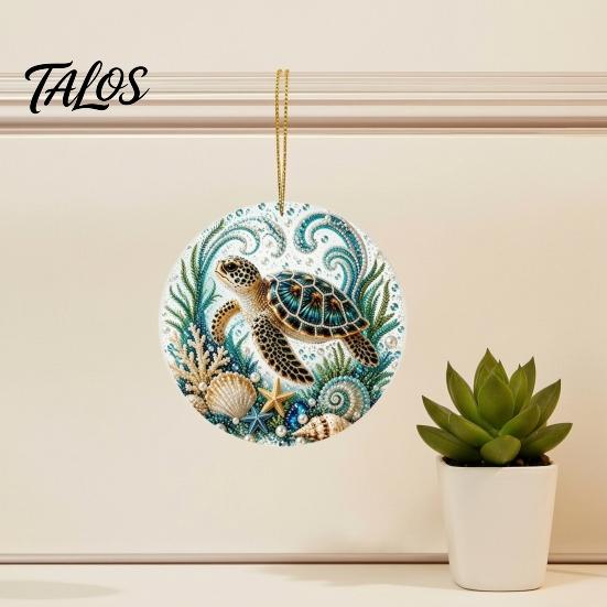 Marine Life Hanging Ornaments Ocean Theme Pearl Art Ornament, 2D Flat Acrylic Coastal Unique Gifts for Lovers Sea Suncatcher, Beaded Pattern