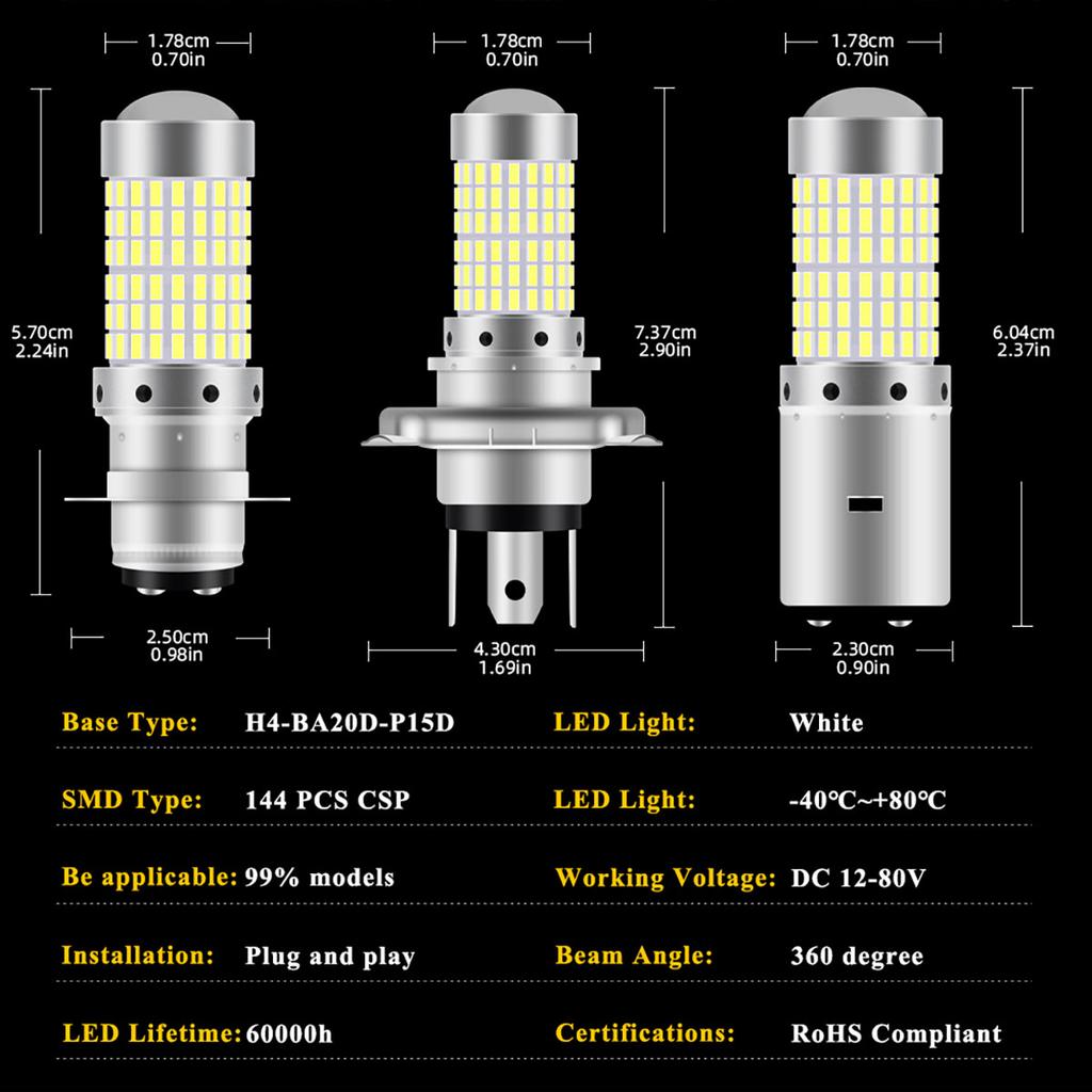1PCS 144SMD H4 P15D BA20D Motorcycle Headlight Bulbs White 12v LED Headlamp Fog Light Spotlight Play and Plug