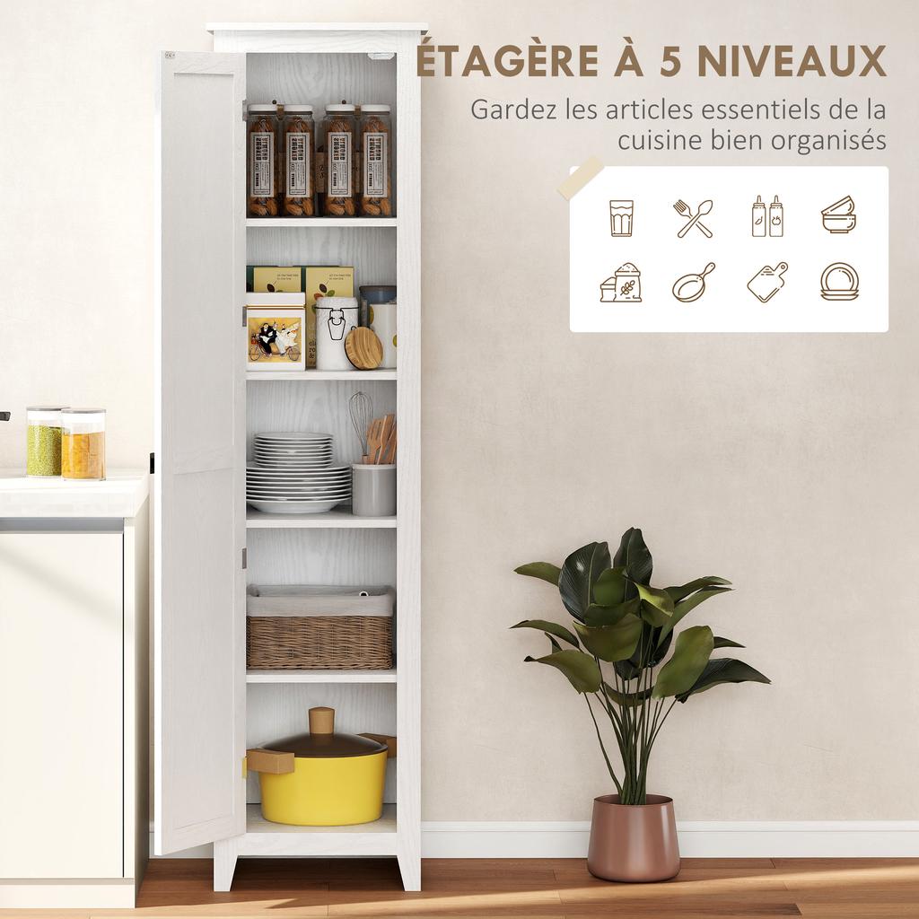 Kitchen Sideboard Storage Cabinet, 2 Adjustable Shelves, 170 cm, White Wood