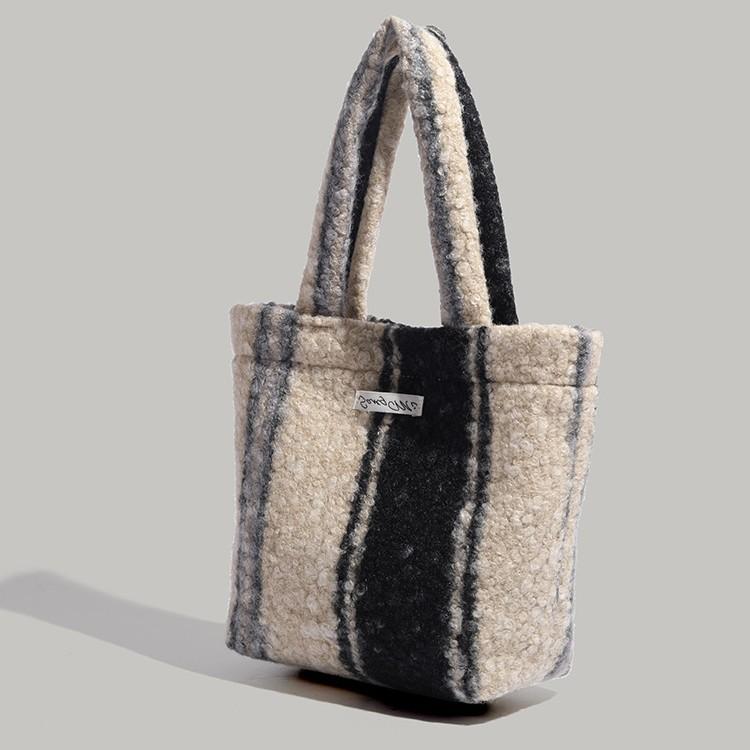 Autumn Winter New Cute Loop Woolen Handbag Portable Storage Small Square Bag Lunch Bag Handheld Bag Plush