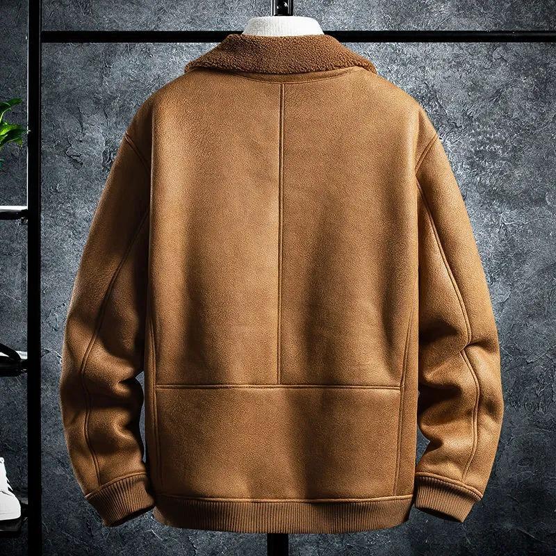 Winter Wildleder Revers Jacke Mantel Herren Fleece Verdickt Warm Hübsch Locker Lässige Jacke Oberteile Herrenbekleidung