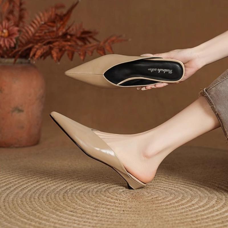 Fashion Summer Pointed Toe Slippers Women 2025 New Fashion Low Heels Mules Women's Slippers Concise Slip-on Slides Ladies Zapatos Mujer