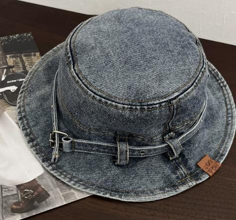 Vintage Japanese Washed Denim Bucket Hat Women Summer Large Head Size Face Slimming Basin Hat Outdoor Sun UV Protection Cap