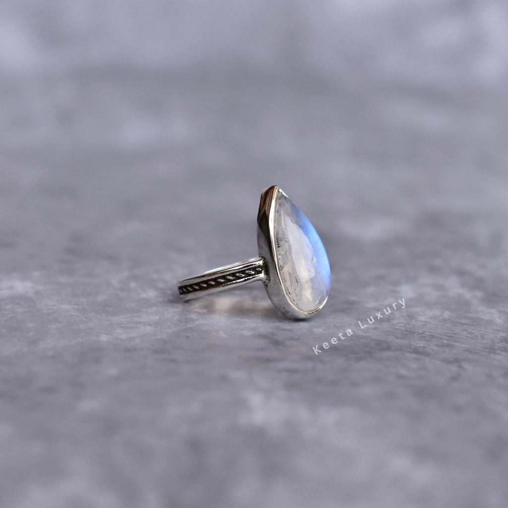 Natural Moonstone Ring Rainbow Moonstone Handmade Ring Moonstone Ring for Women Healing Gemstone Ring Moonstone Pear Ring Unique Gifts