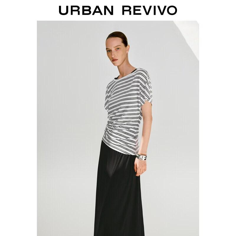 UR2026 Women s Casual Striped Twist-Pleat Dress S