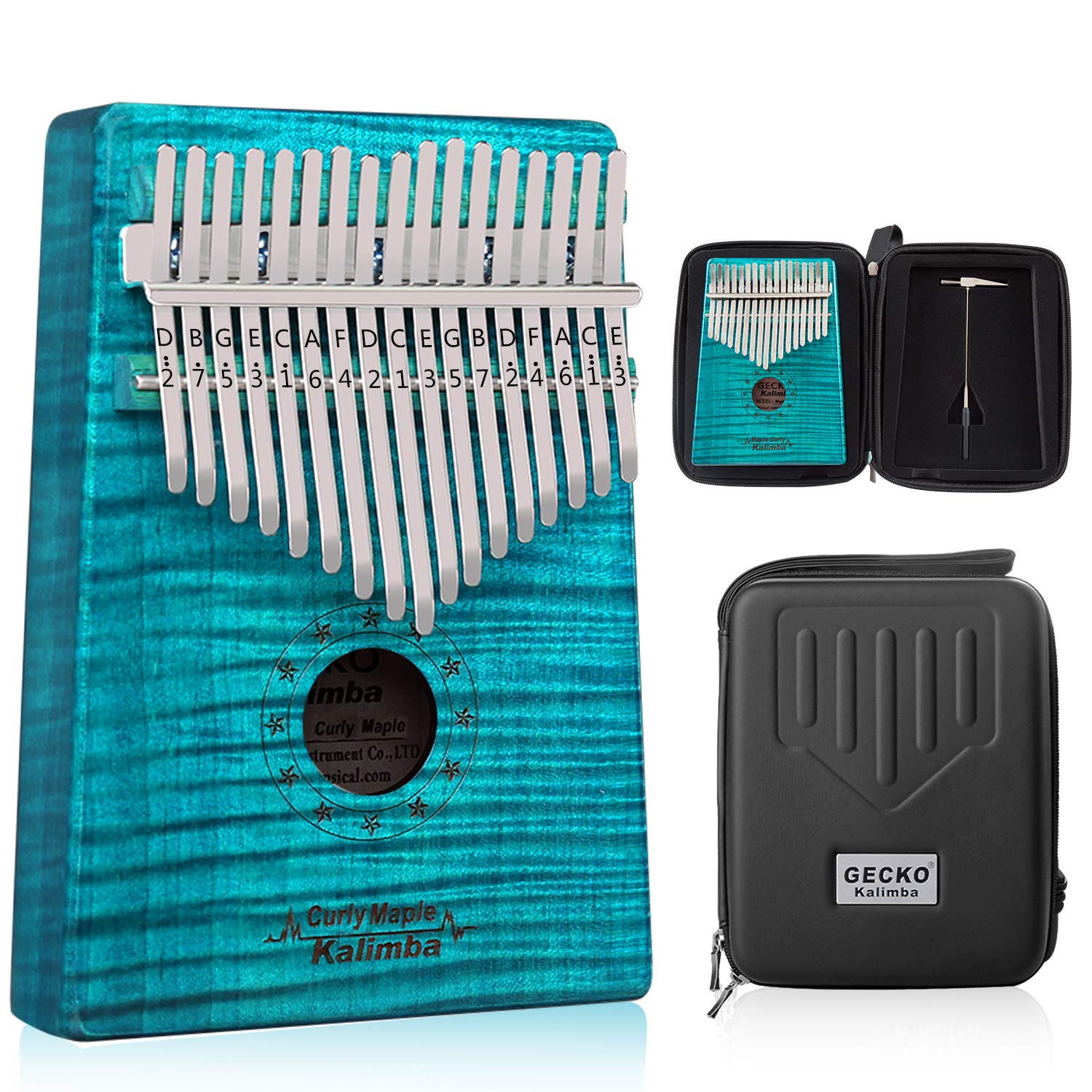

Пианино GECKO Kalimba с 17 клавишами и жестким корпусом. Инструкции по изучению песен. Настройка молоточковой тональности C для начинающих. (синий)