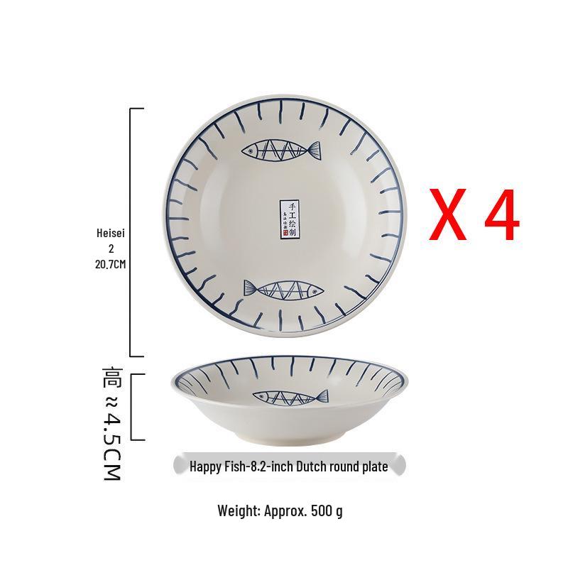Japanese Ceramic Dinnerware Set: Includes Round & Square Plates, Fish & Steaming Plates, Side Dish Plates, and Bowls.
