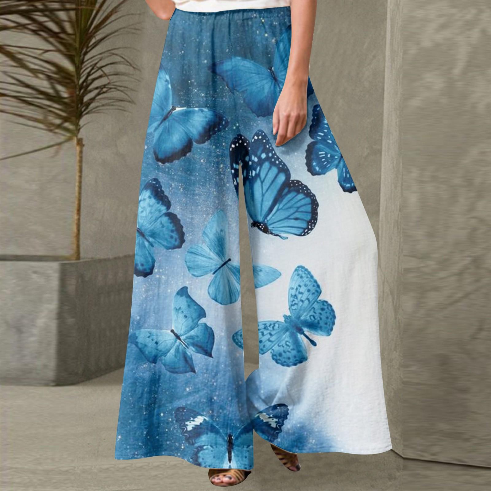 

Женские модные повседневные свободные уличные прямые брюки с принтом бабочки L небесно-голубой