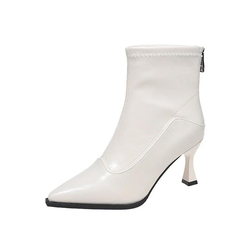 Fashion 2025Women Slim Ankle Boots Fashion Elegant Pointed Toe Soft Leather Shoes Thin High Heel Autumn Winter  Morder Short Booties