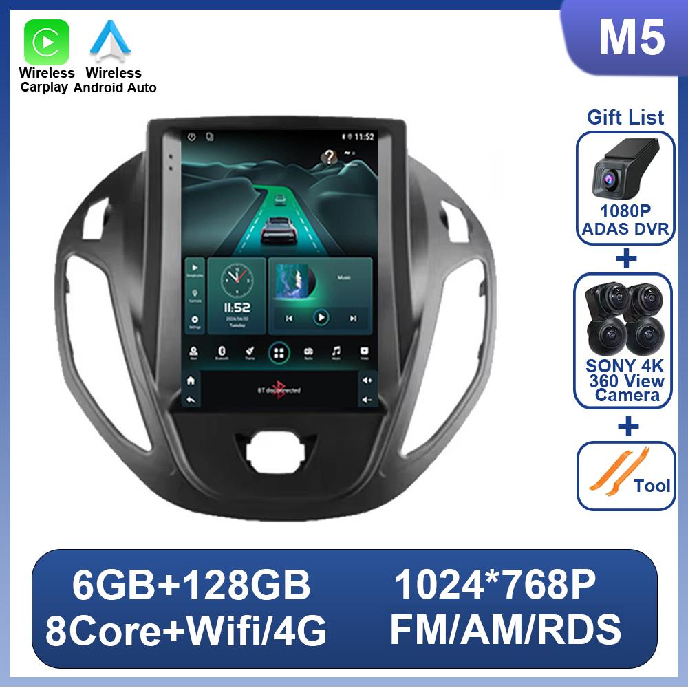 9.7 Inch Vertical Screen Android 14 For Ford Tourneo Transit 2012-2025 For Tesla Style Auto Radio 4G Wifi Carplay 7862 CPU