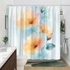 1pc Hibiscus Watercolor Shower Curtain - Pastel Floral Design, Semi-Transparent Leaves, Polyester,  Serene Decor