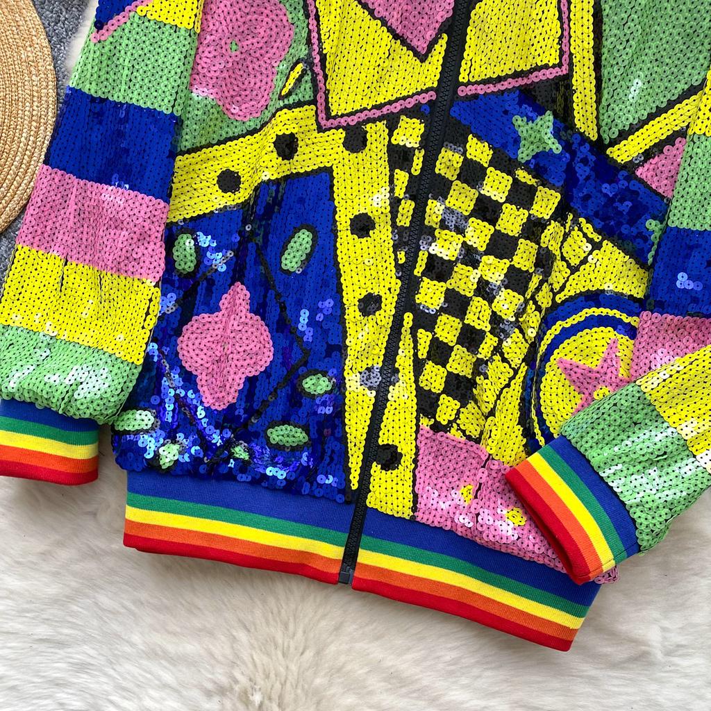 Vintage Long-sleeved Coat Women's Autumn Heavy Industry Irregular Sequins Design Street Nightclub Hot Girl Top Tide