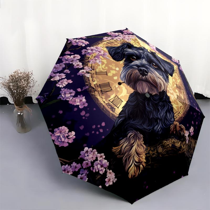 Black Schnauzer pattern, automatic folding umbrella, portable and foldable design, 8 ribs, a Christmas or birthday gift.