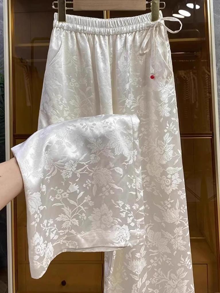 Modern Jacquard Wide-Leg Women's Summer Pants: Loose, Straight, Slimming, Drape Design