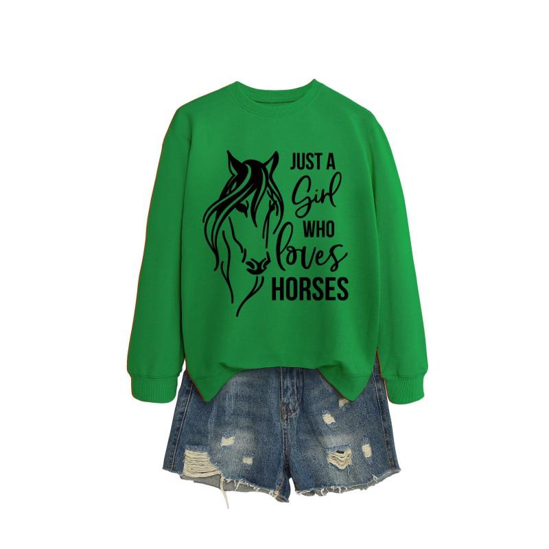 Womens Oversized Long Sleeve Hoodie Top With Horse Lover Graphic Print Cotton Blend Casual Sweatshirt Winter