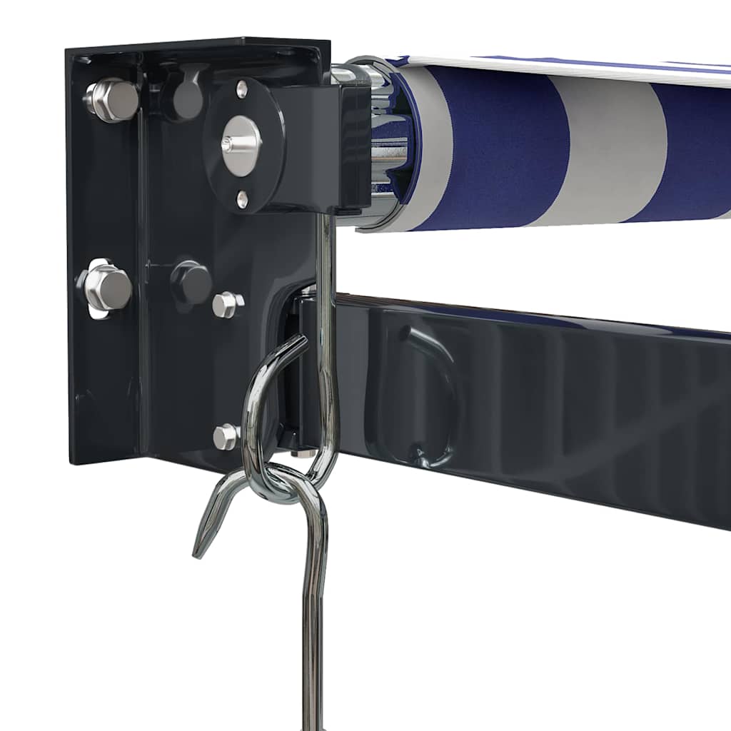 Retractable Awning Blue and White 3x2.5 M Fabric and Aluminum