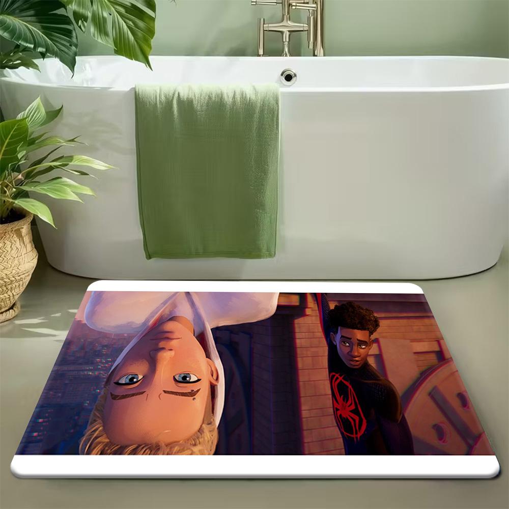 Bath Mat 1pc, Spider for Man Takes Action, MARVEL Flannel Rectangular Mat, Bathroom Non-slip Entrance Mat, Fun Door Decoration