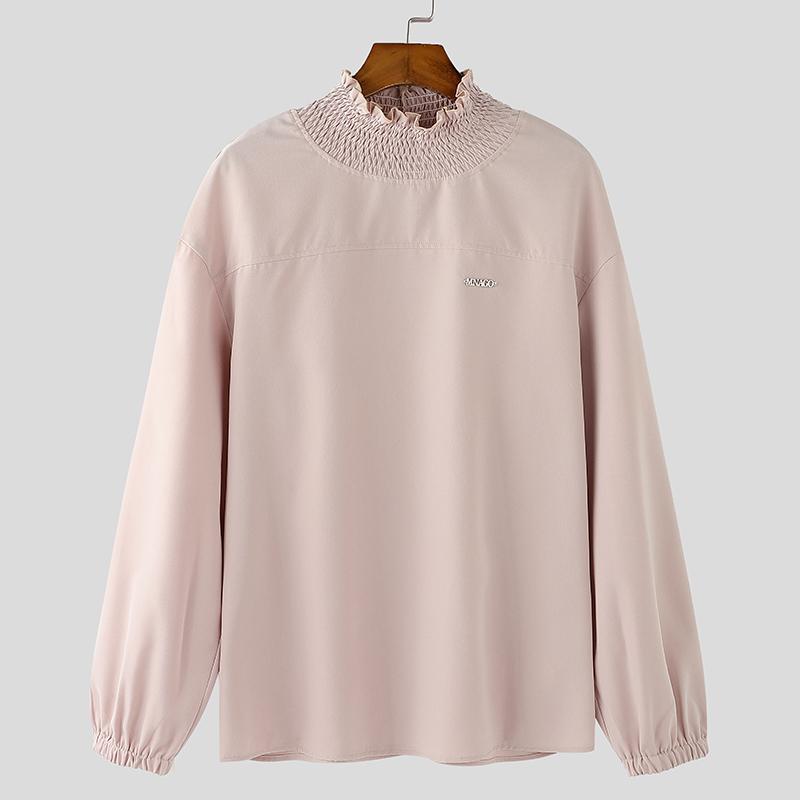 

INCERUN Мужские рубашки с оборками и высоким воротом, с длинными рукавами, свободные топы для вечеринок M розовый